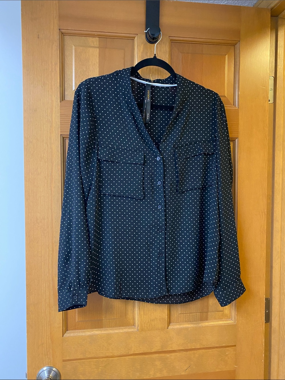 Renee C. Black Blouse with White Polka Dots
